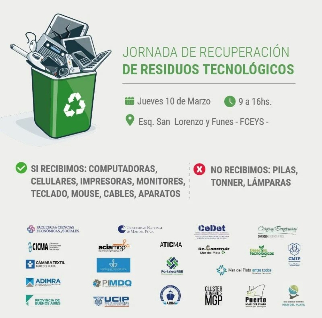 Participamos de la Segunda Jornada de Recuperación de Residuos Tecnológicos organizada por la Facultad de Ciencias Económicas y Sociales de la Universidad Nacional de Mar del Plata.